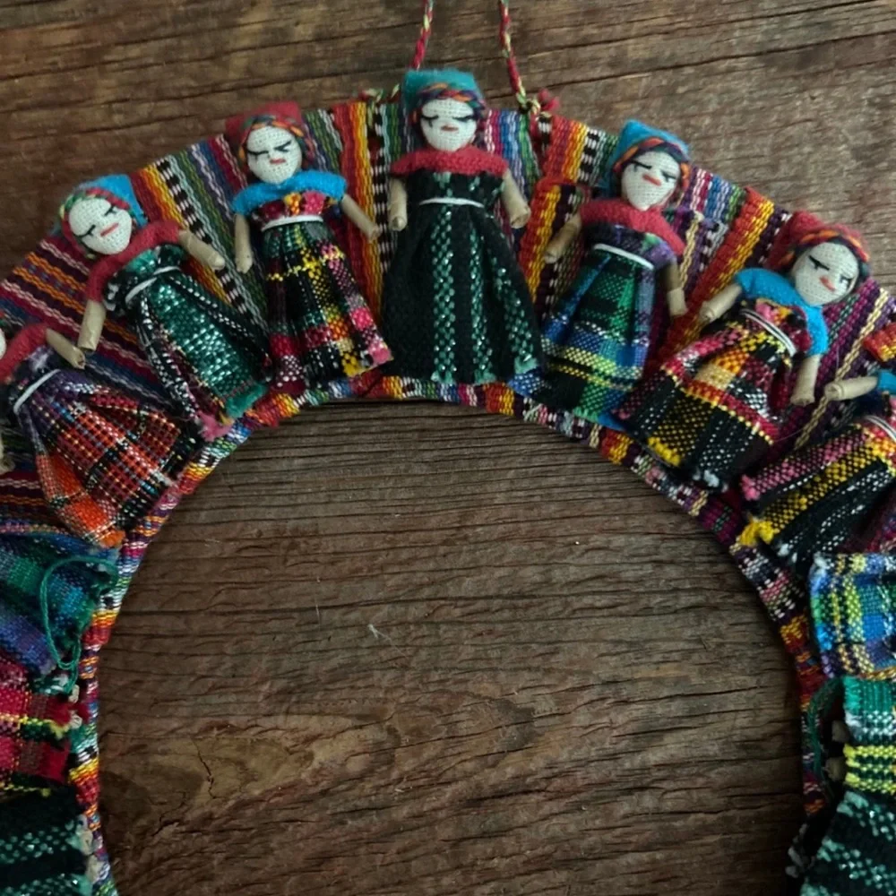Worry Doll Wreath Christmas Guatemalan artisan cotton handmade